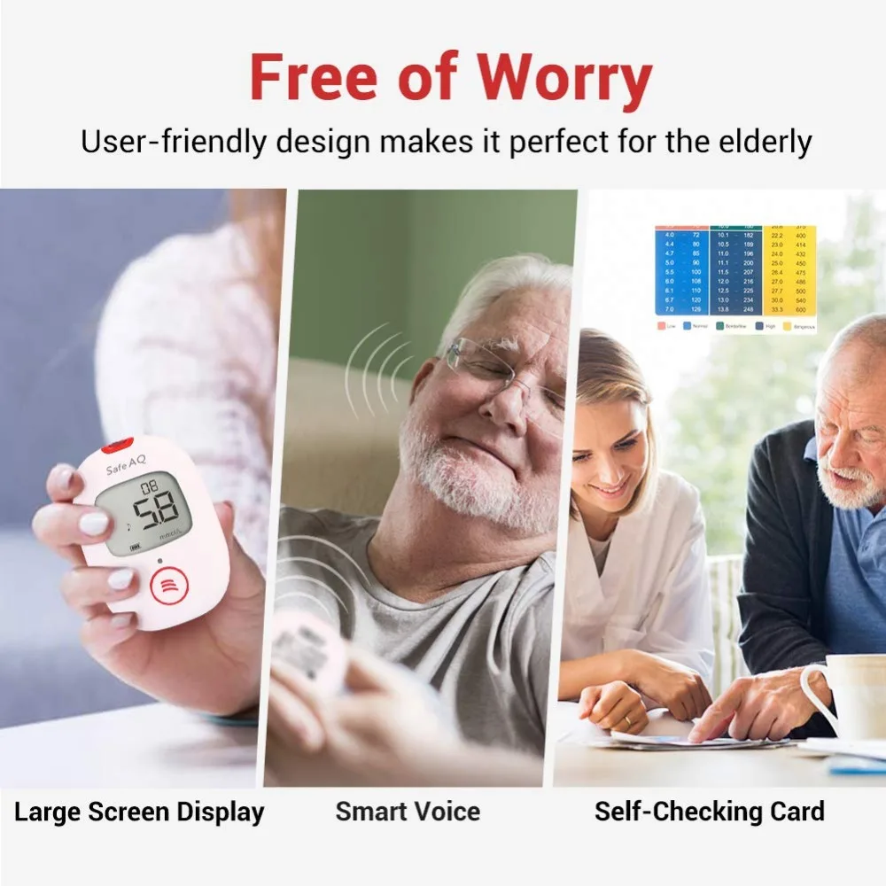 

Sinocare AQ Voice Blood Glucose Monitor Kit with Test Strips & Needles Test Accurate for Diabetes Glucometer + Free Bag