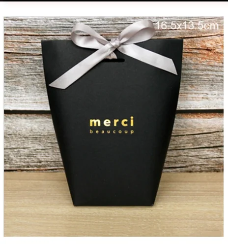 Merci16.5x13.5cm 5 шт. высококлассные черно-белые бронзовые "Merci" Сумки для конфет французские спасибо Свадебные сувениры Подарочная коробка посылка на день рождения - Цвет: Merci16.5x13.5cm