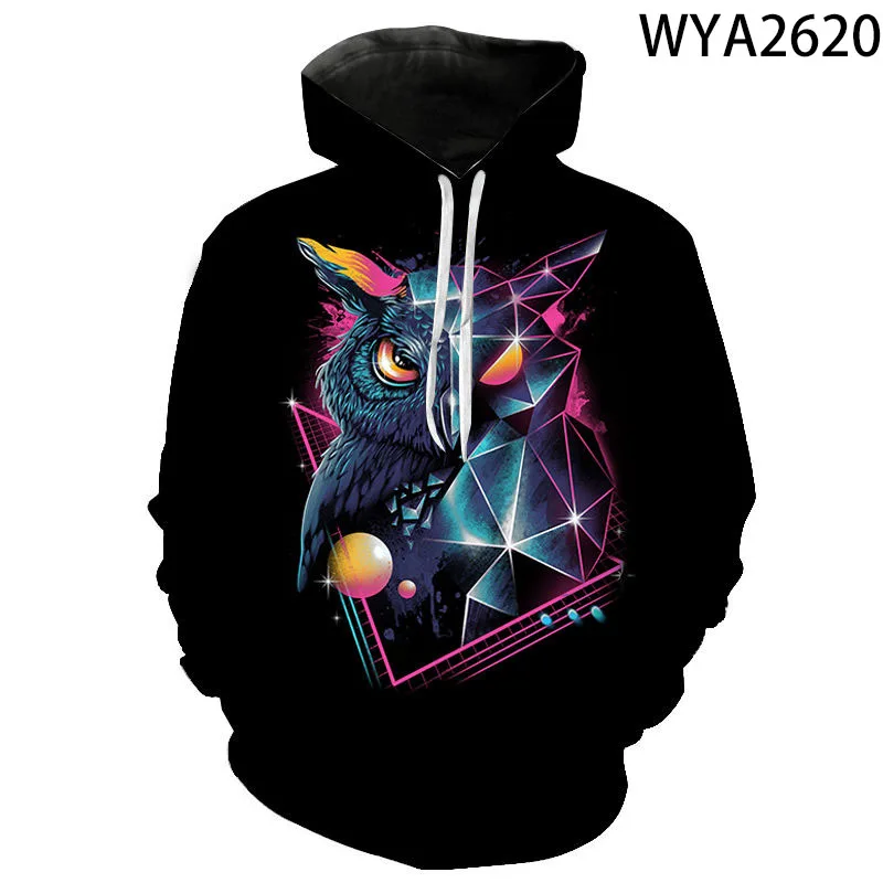 Толстовки с капюшоном унисекс принтом совы | Мужская одежда
