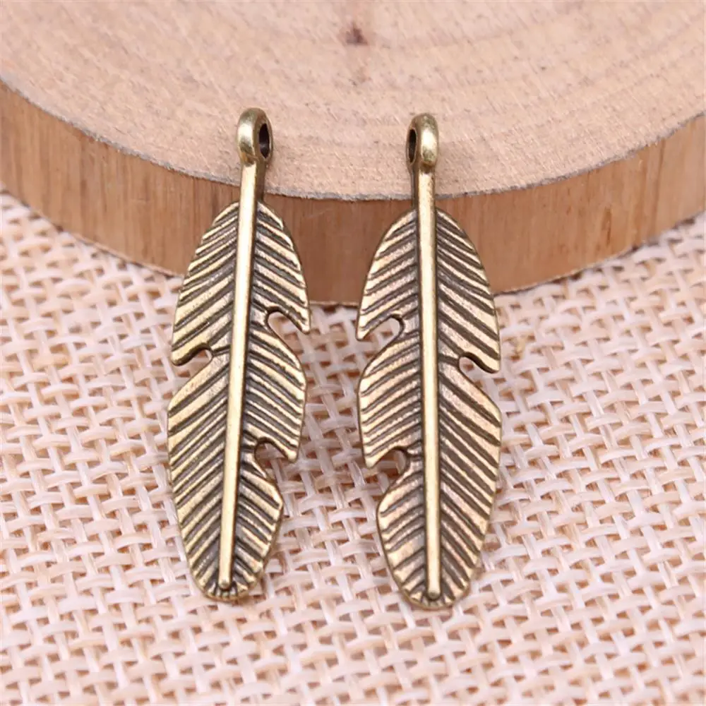 

Feather Charms For Jewelry Making Findings Handmade DIY Craft 20pcs Antique Bronze Color 8x28mm