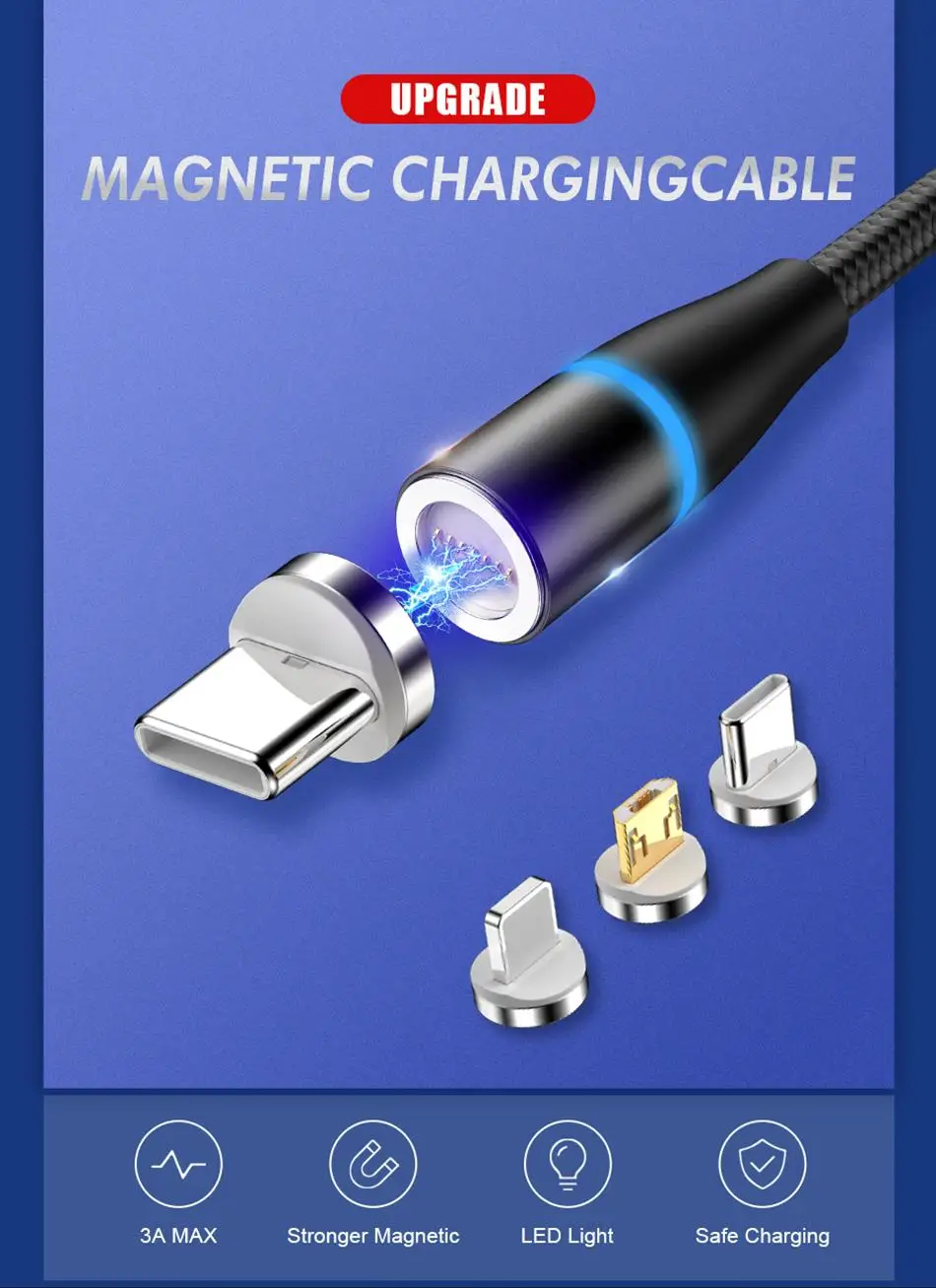 Jellico светодиодный кабель для быстрой зарядки Магнитный кабель usb type C Магнитный кабель USB кабель микро-зарядного устройства для iPhone samsung huawei