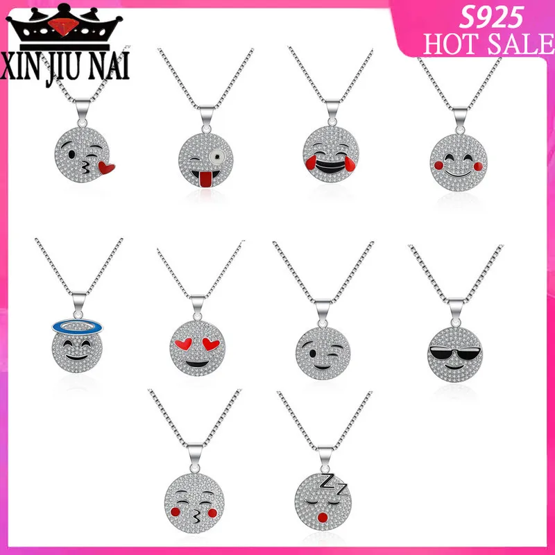 Женское ожерелье из серебра 925 пробы с забавным лицом|Подвески| |