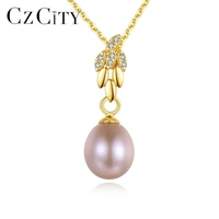 czcity wheat shape pearls pendant necklaces for women wedding 925 sterling silver elegant fine jewelry christmas gifts fn 0266