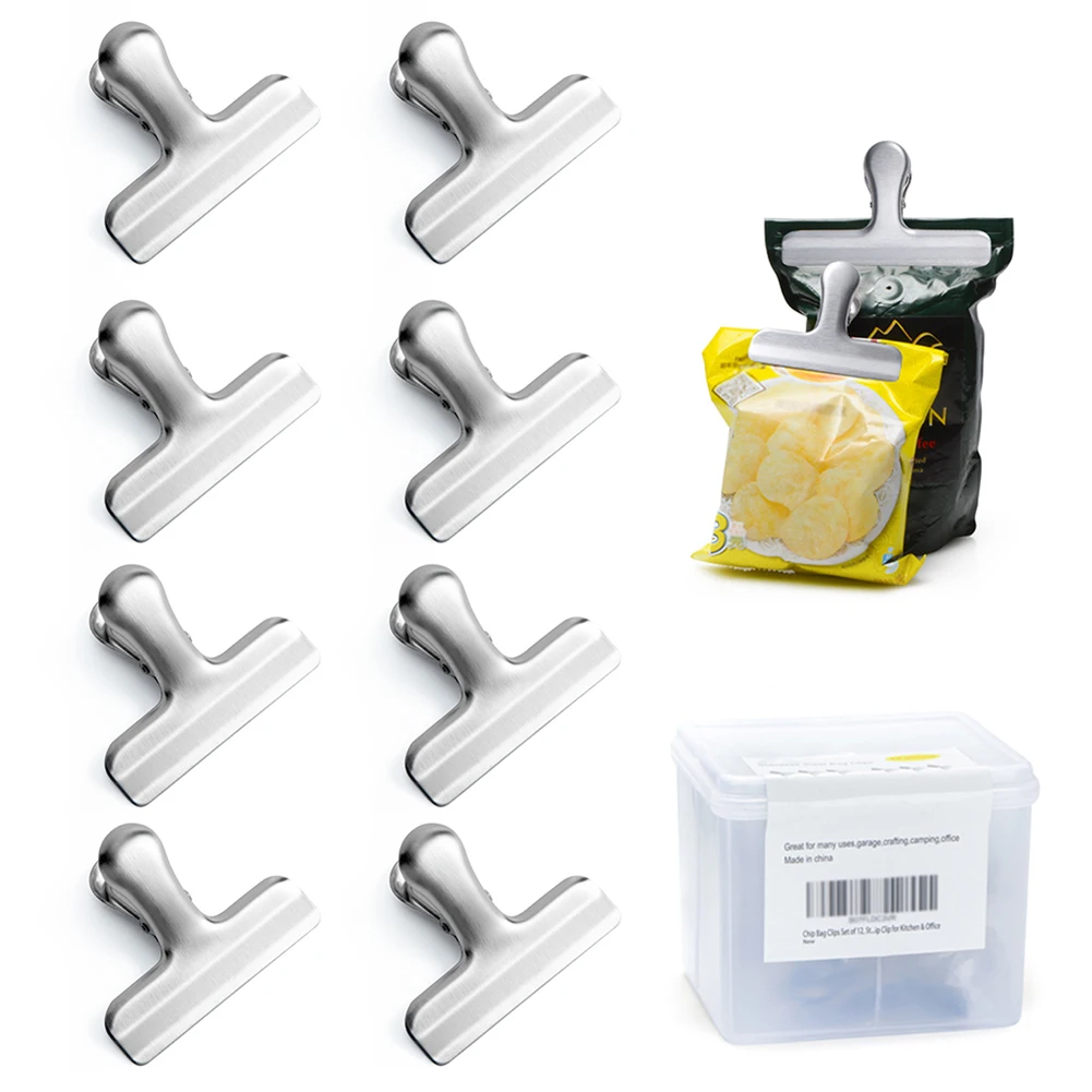 

12pcs/8pcs Sealing Clips Stainless Steel Snack Bag Sealed Clip Portable Food Fresh Keeping Sealer Food Package Sealer Clip