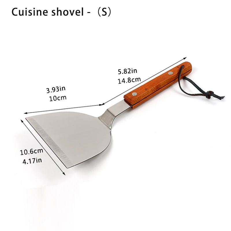 Cuisine shovel-S Кухонный шпатель, деревянная ручка, гриль, Тернер, нержавеющая сталь, металл, скребок для блинов, теппаняки, Hibachi, сковорода, кухонная утварь - Цвет: Cuisine shovel-S