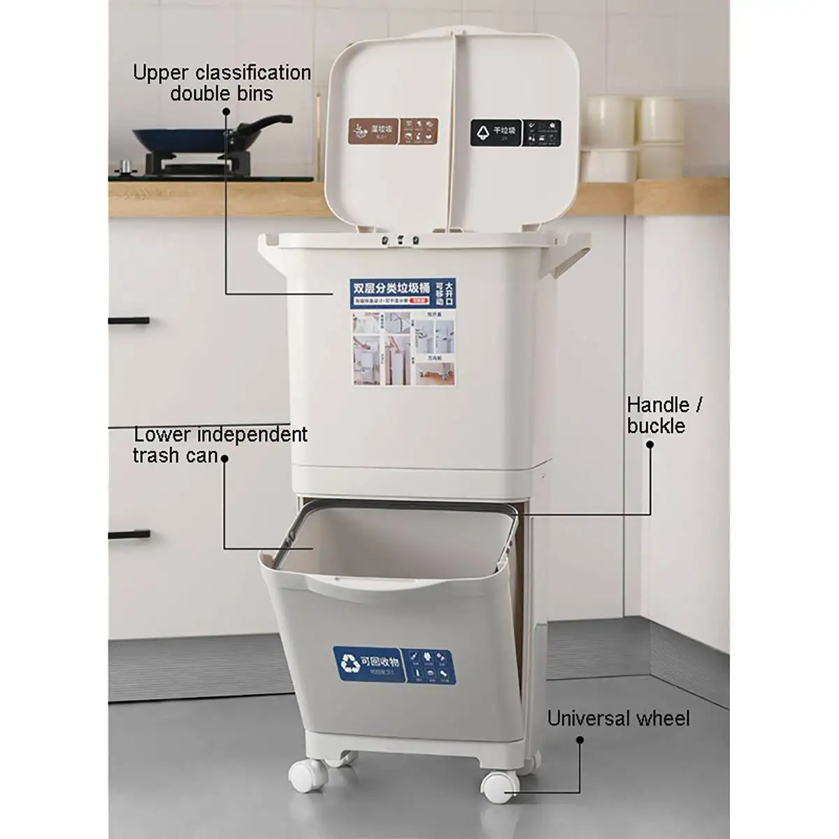 2 Слои Классификация мусорный бак Кухня Пластик умная мусорная корзина для сухой