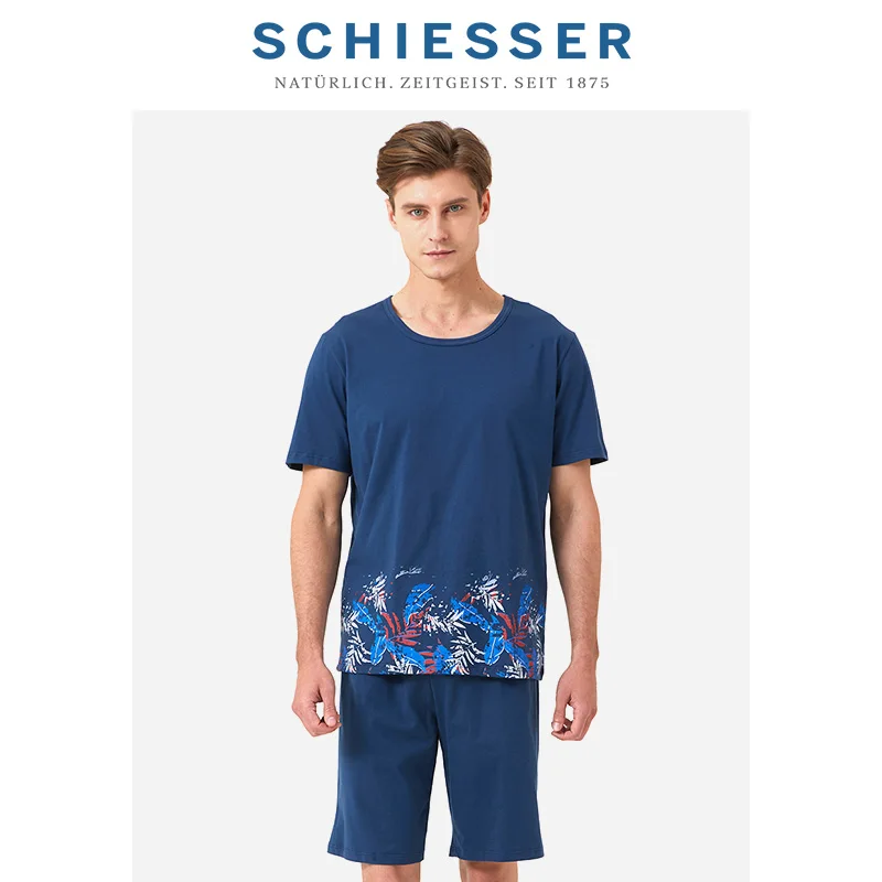

SCHIESSER 21SS new men's cotton breathable printed short-sleeved shorts home suit E9/17200H