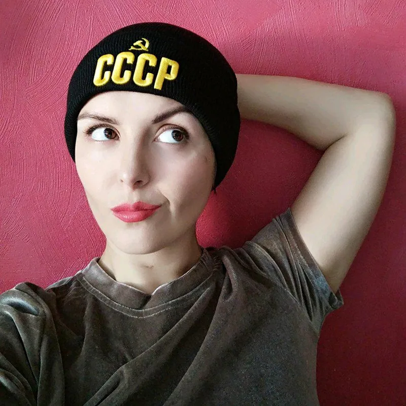Новинка CCCP шапочка 3D золотая вышивка Повседневная зимняя шапка для мужчин и женщин теплая вязаная шапка сплошной цвет уличная унисекс шапка бини шапка