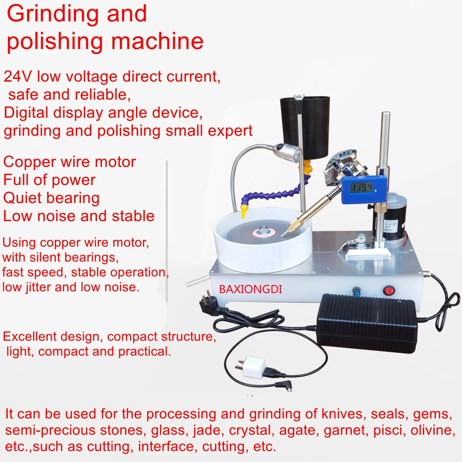 DC Stepless Speed Gem Angle Grinder Precision Jewelry Stone Grinding Polishing Machine Molding Machine Gem Faceting Machine