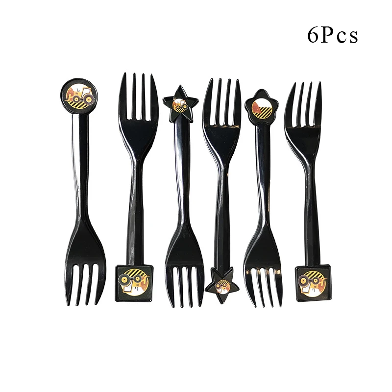 Fork x 6 Строительные транспортные средства экскаватор вечерние украшения бумажный стаканчик, тарелка баннеры детский душ шары Дети День рождения принадлежности AW06 - Цвет: Fork x 6