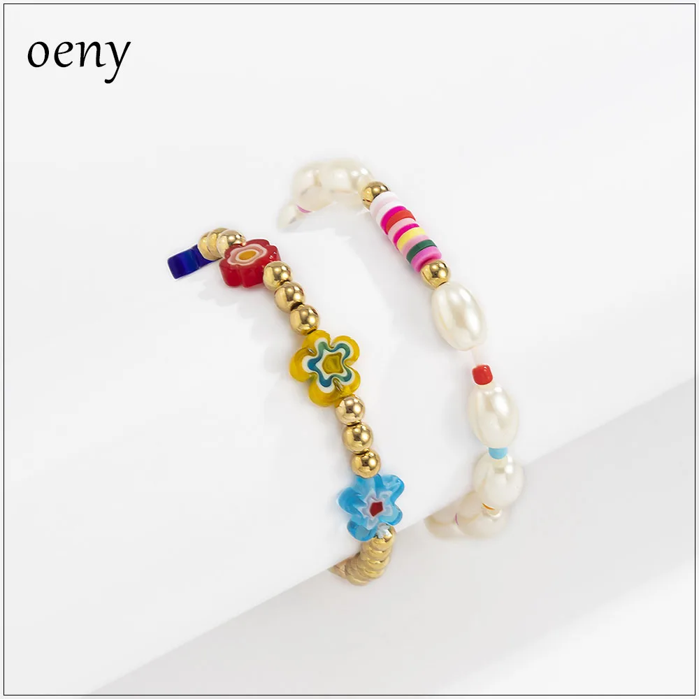 Oeny винтажный экзотический этнический Цветной глянцевый цветочный плетеный