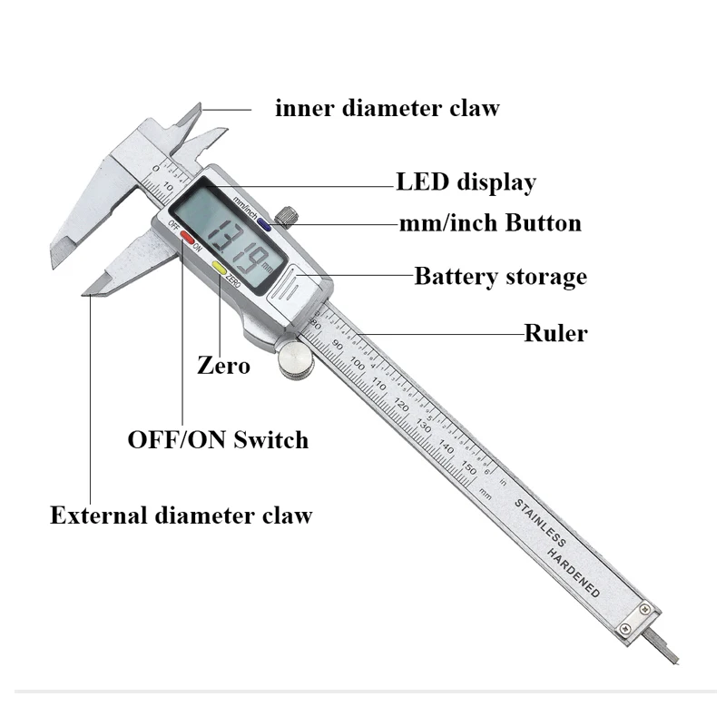 

Electronic Digital Caliper digital vernier calipers stainless steel micrometer calibre 6Inch 150MM caliper metal measuring tool