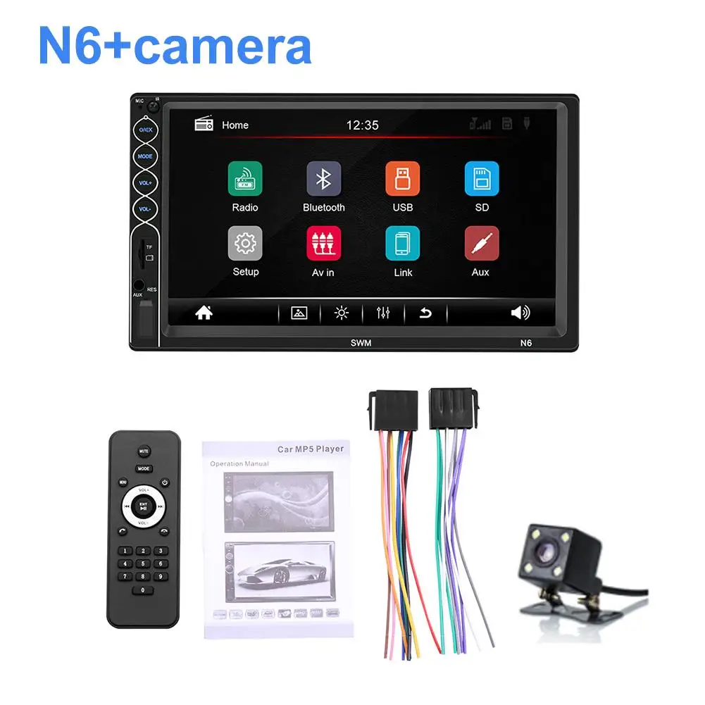 7 Inch Bluetooth Stereo Radio Touch Screen Player 2 Din HD Mp5 Supports For IOS/ Android Phone Mirror Connection Car MP5 | Автомобили и