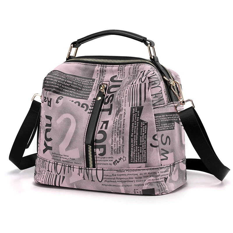 

Newspaper Design Ladies Handbags 2021 Small Fashion Women's Shoulder Bag High Quality Nylon Crossbody Pack Purses Sac A Main
