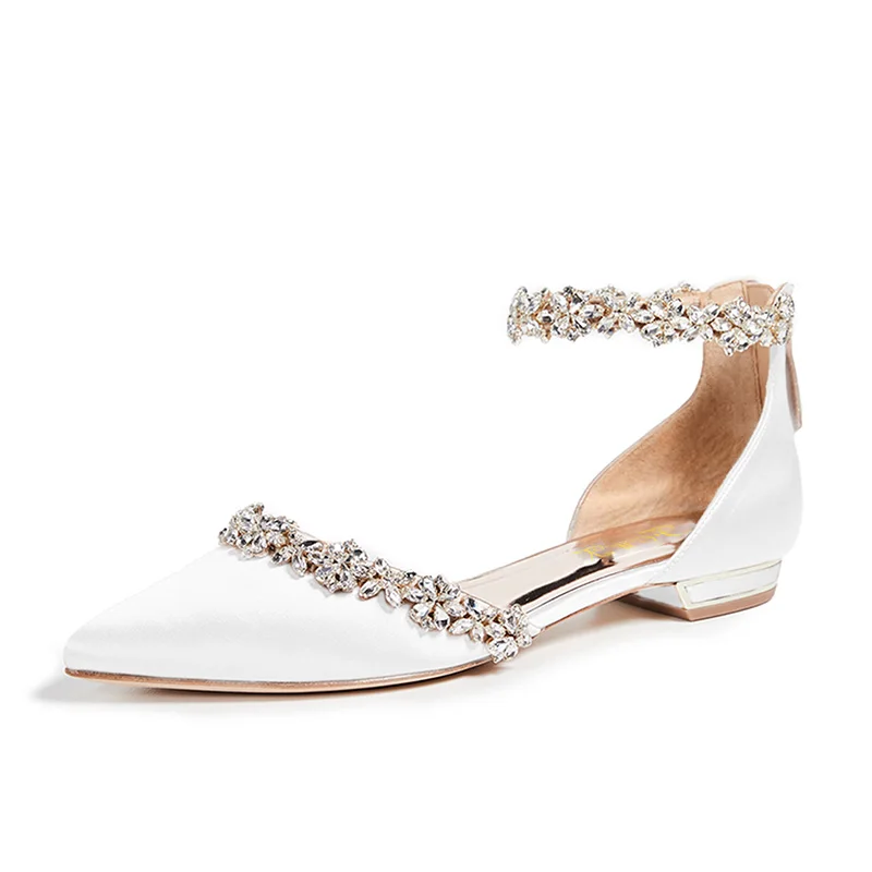 Туфли на плоской подошве для невесты белые розовые украшенные драгоценными