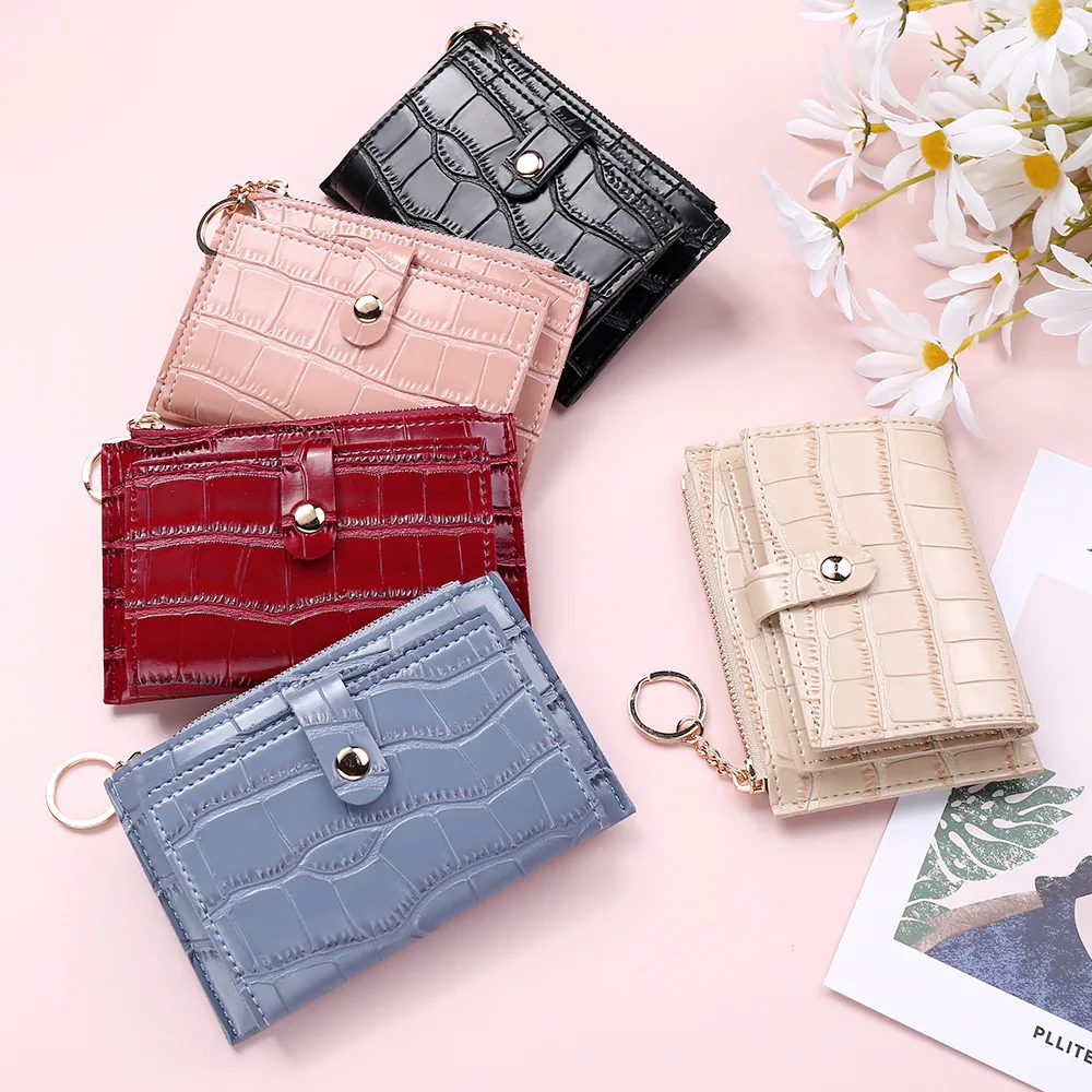 

New Crocodile Pattern Coin Purse Luxury PU Leather Short Wallets for Women 2021 Fashion Solid Color Zipper Buckle ID Card Holder