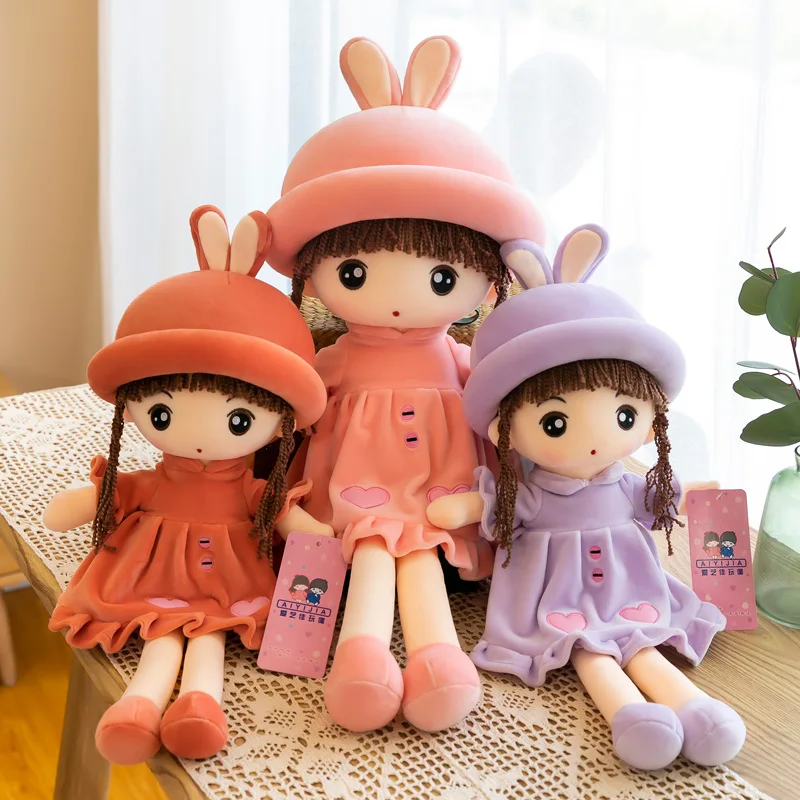 

Bunny Girl Plush Toys Rabbit Ears Soft Stuffed Cloth Dolls Little Girls Pink Red Purple