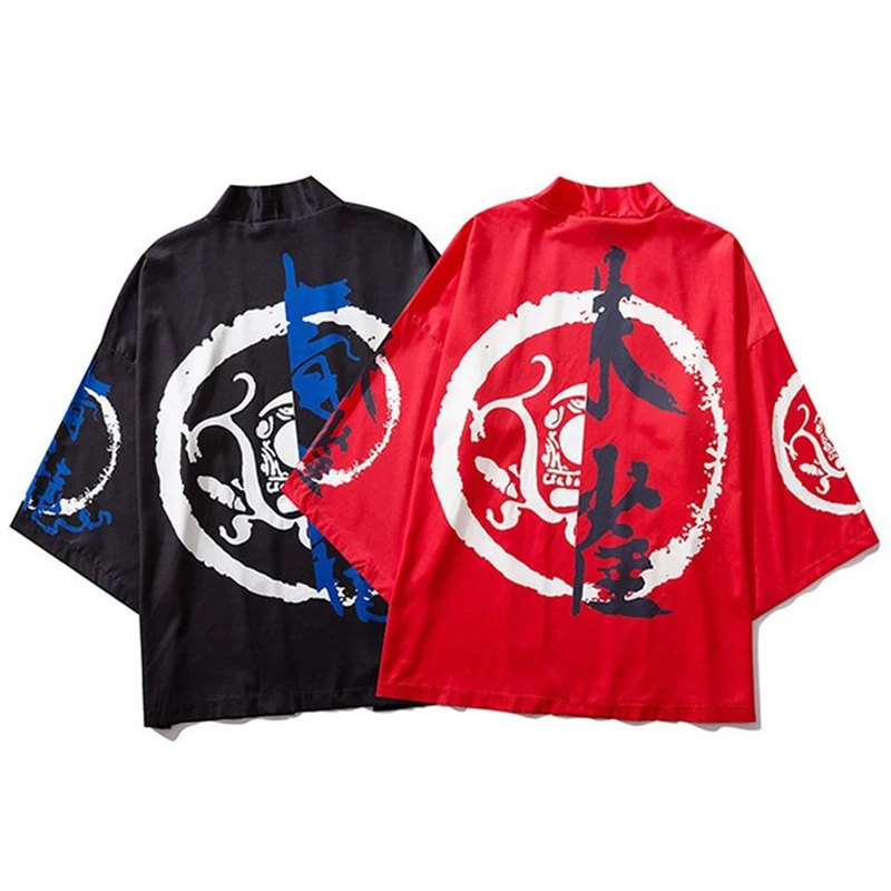 Мужской Азиатский уличный кардиган в японском стиле футболка традиционное