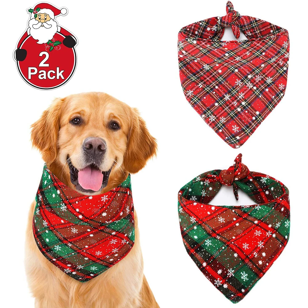 

Christmas Plaid Dog Bandana Christmas Classic Plaid Snowflake Pet Triangular Bibs Scarf Accessories for Medium Large Dogs