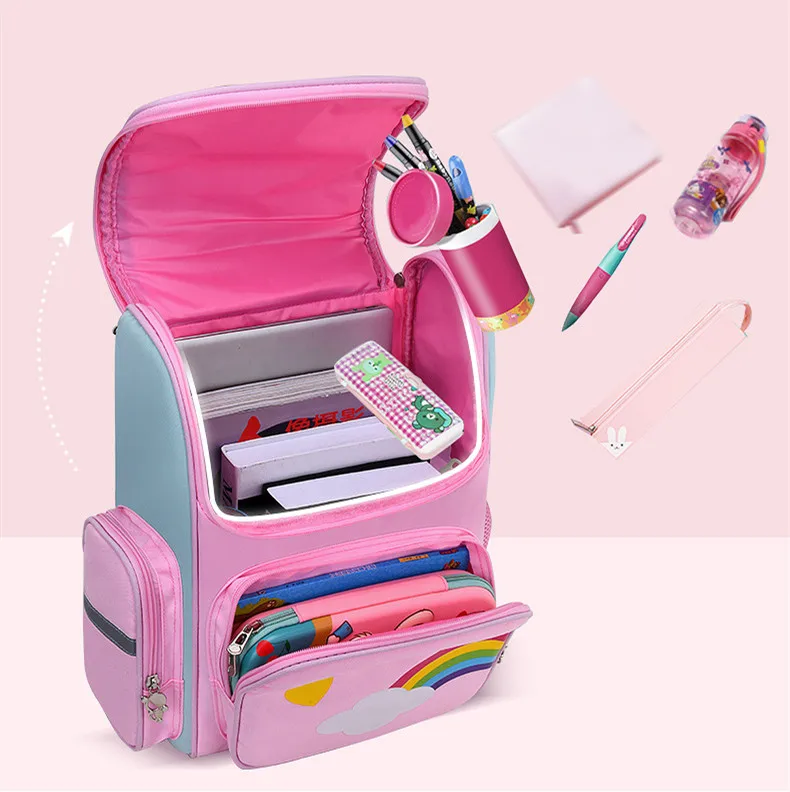 Fengdong Cute Cartoon 3D School Backpack Children School Bags for Girls kawaii pen pencil bag Waterproof Primary student bookbag