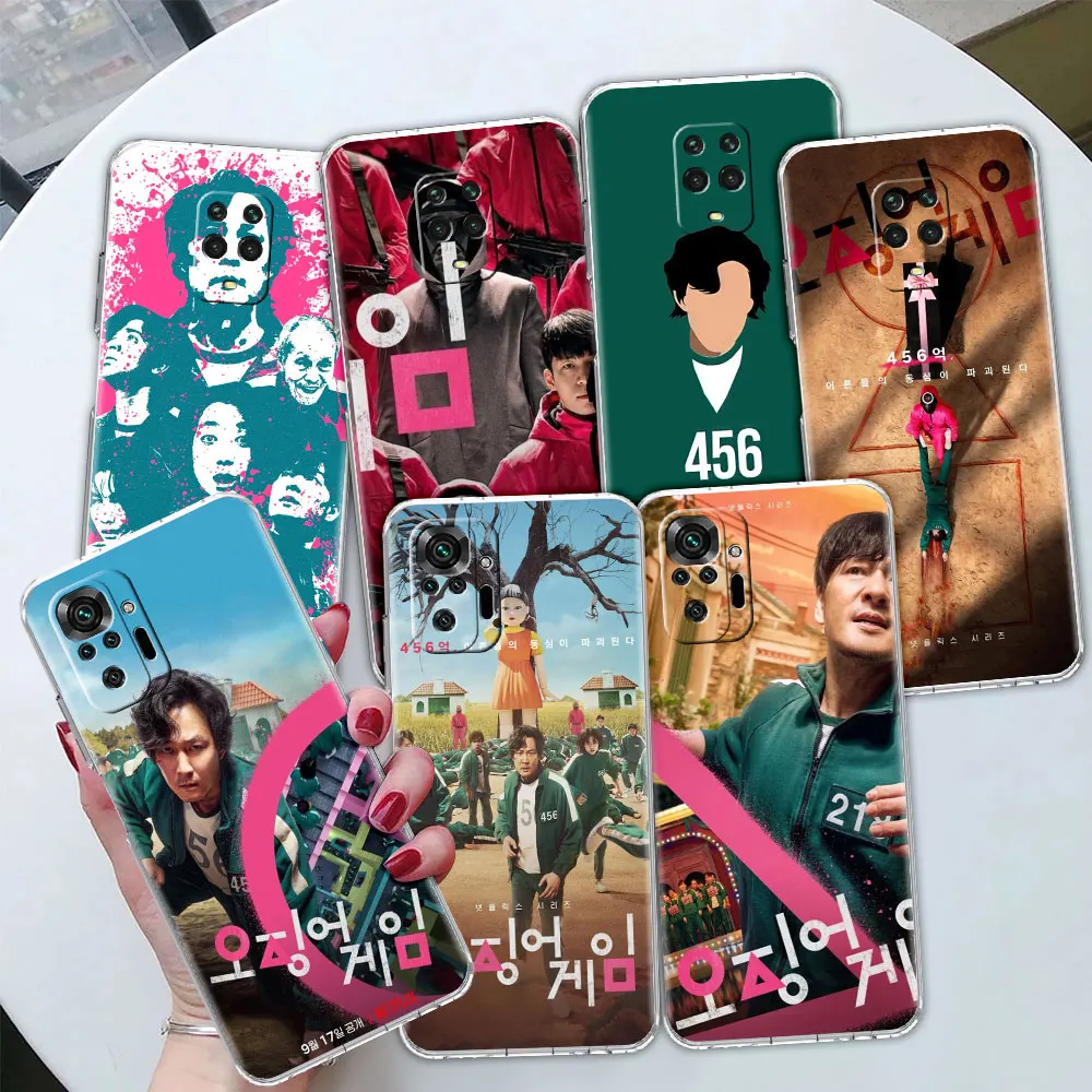 

Squid game Transparent Phone Case For Xiaomi Redmi Note 10 K40 9S 9 7 8 Pro 8T 9 9A 7A 9T 9C 6A 8A Clear Soft Cover