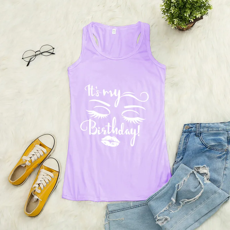 

It's My Birthday Printed Crop Top Women Sleeveless O Neck Tank Top Summer Ladies Casual Loose Vest Haut Femme Ropa Mujer