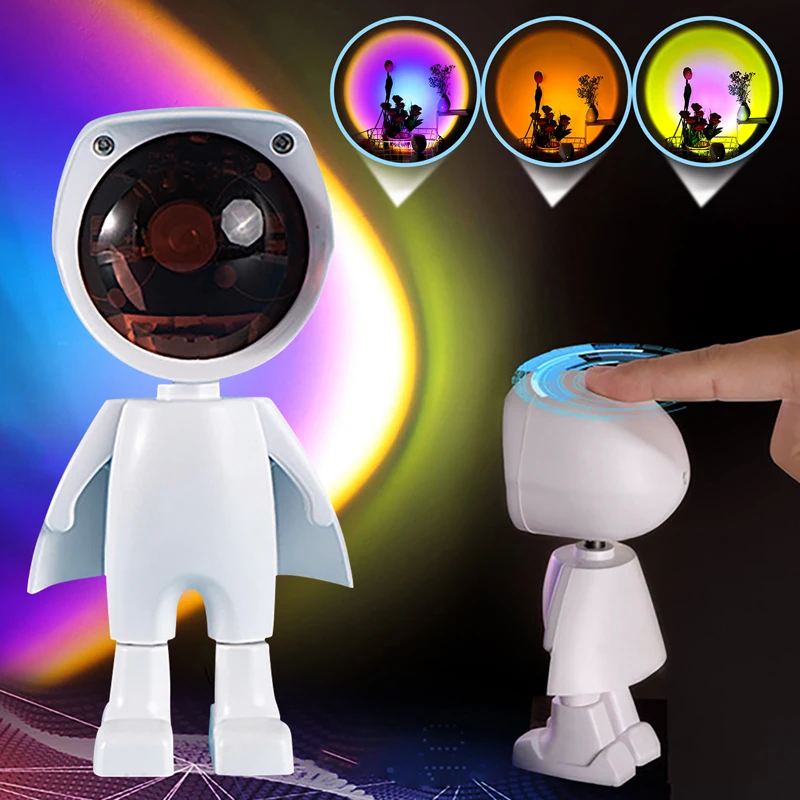 

USB Robot Atmosphere Light 360Â° Sunset Lamp Stepless Dimming Projector Night Lamp Network Red Selfie Light For Wall Decoration