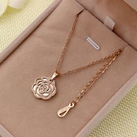 famous brand stainless steel rose gold color hollow camellia flower pendant necklace sweater chain for women gift