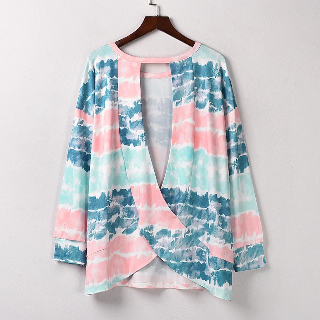 

CHAMSGEND Patcwork T Shirt Three Quarter Sleeve Women's Loose Casual T-Shirts O-Neck Top Gradient Printing Female Clothings Tees