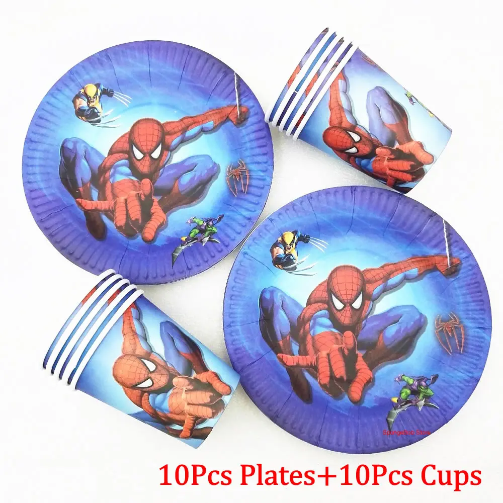 10Plates 10Cups Скатерть с супергероями, Мстителями, человеком-пауком, Бэтменом, Суперменом, человеком-пауком, детская пластиковая скатерть для вечеринки на день рождения - Цвет: 10Plates 10Cups