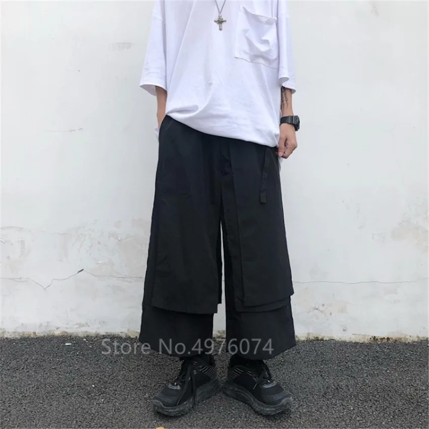 Брюки мужские с широкими штанинами модные черные Асимметричные прямые штаны в