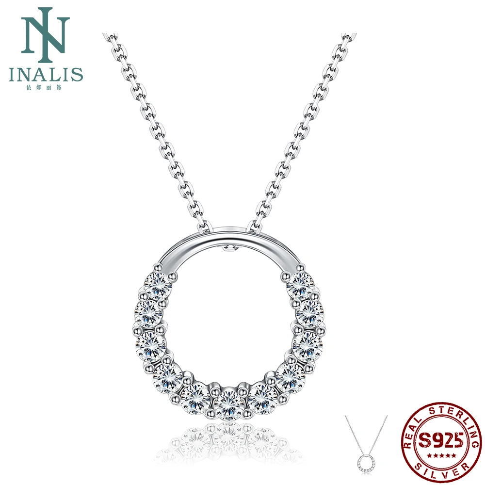 

INALIS 925 Sterling Silver Pendant Necklaces For Women Round Cubic Zirconia Pendant Necklaces Party Fine Jewelry New Arrival