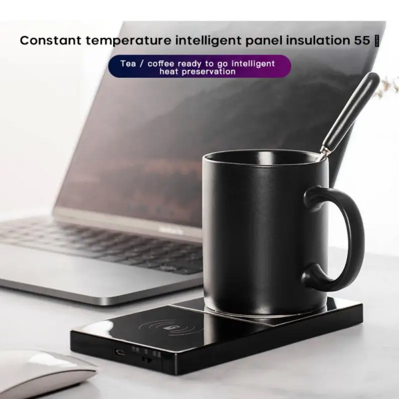 

2 In 1 Multifunctional Heating Mug Cup Warmer 50℃ Electric 5W Wireless Charger Mirror Phone Charging Pads For Home Office