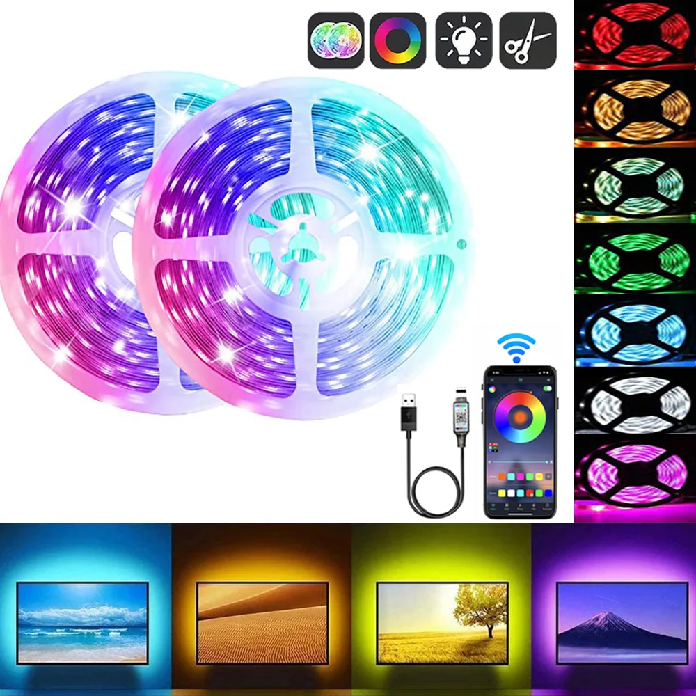 

LED Strip Light RGB 5050 Bluetooth-compatible Flexible Lamp 5V Tape Ribbon Diode Festival Wall Room Christmas Holiday Decoration