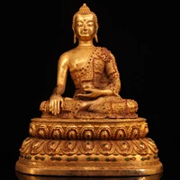 17 tibet buddhism old bronze gilt mosaic gem shakyamuni pharmacist buddha sitting buddha wearing a gem robe buddha statue