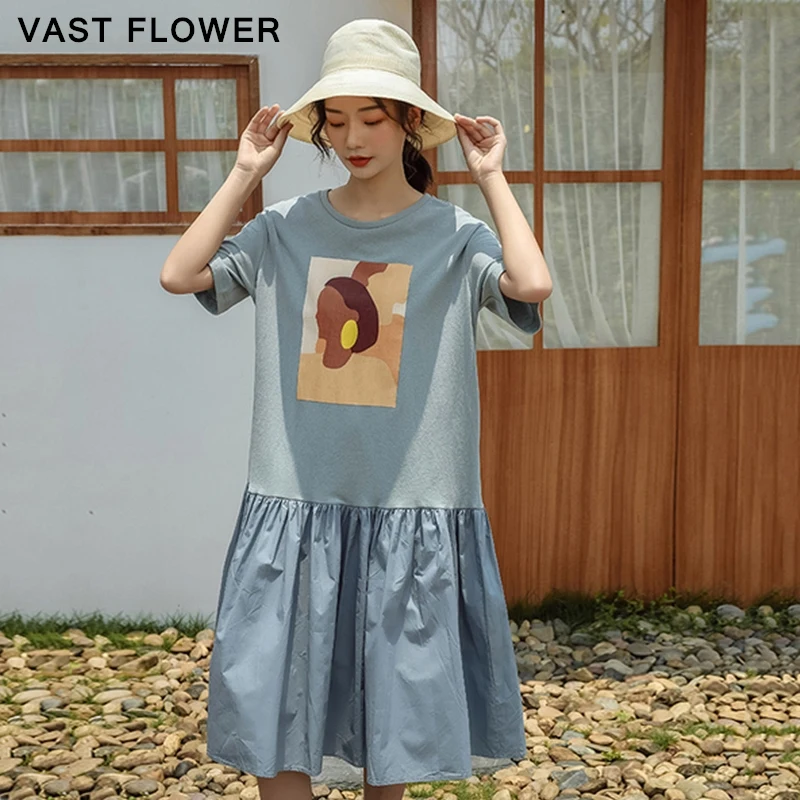 Женское Хлопковое платье с оборками повседневное свободное миди составного кроя