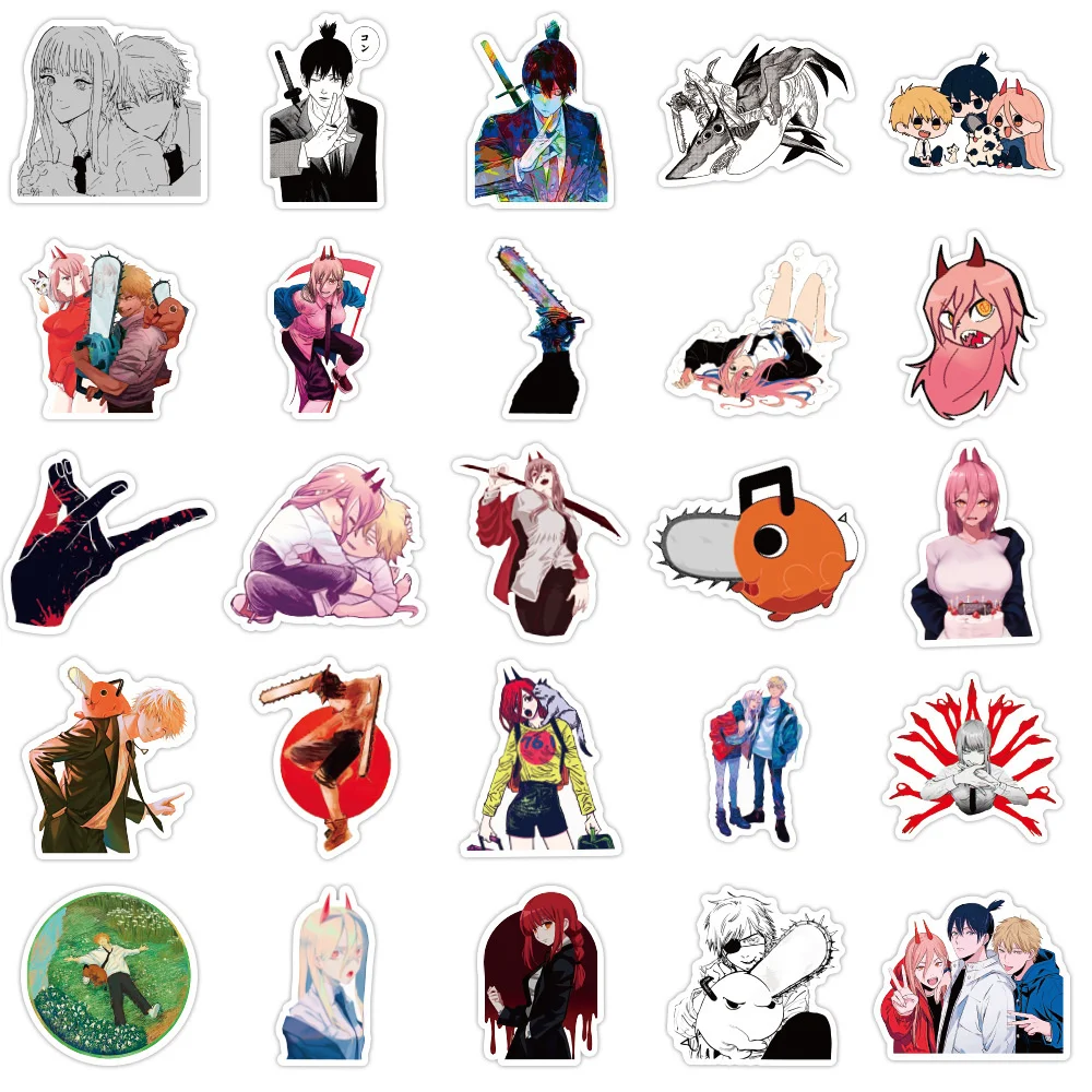10/30/50PCS Chainsaw Man Japanese Anime Sticker PVC Graffiti Suitcase Luggage Guitar Waterproof Notebook Wholesale - купить по