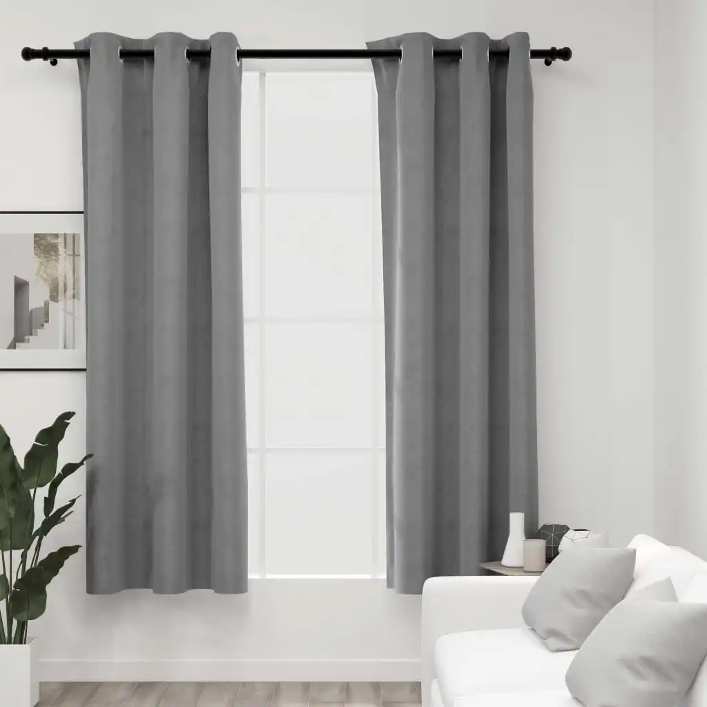 

Blackout Curtains with Rings 2 pcs Gray 37"x84" Velvet