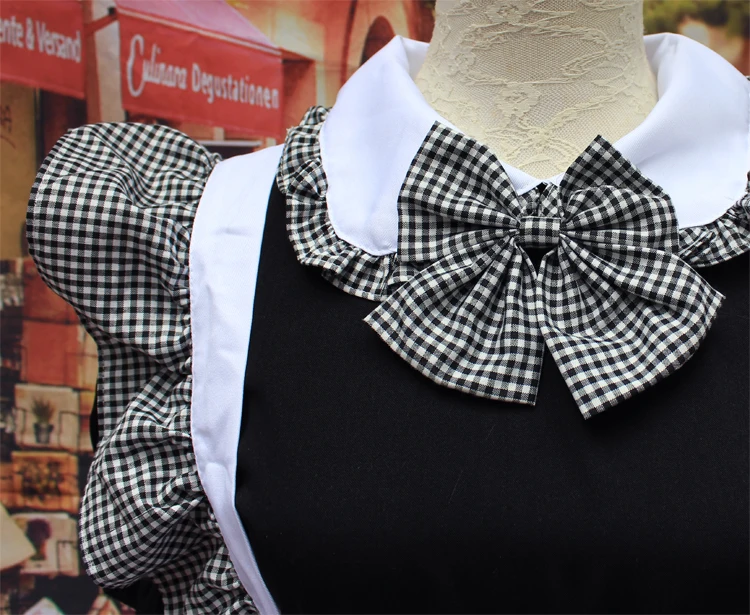 

Woman Plaid Bowknot French Maid Lolita Costumes Girls Cute Dress Costumes Cosplay Waitress Maid Party Amine Costumes S-XL