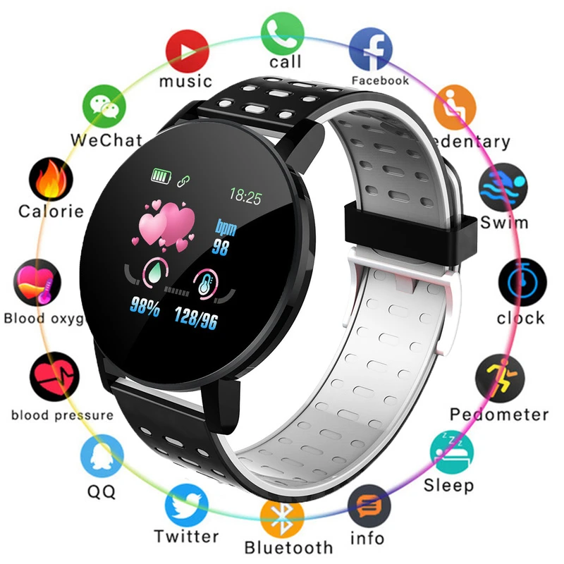 

D19 2020 Men Smartwatch Sport Pedometer Smart Watch Round Bluetooth Fitness Tracker Blood Pressure Women Clock for Android IOS