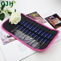blue and brwon handle lace fine crochet hooks knitting needles 0 5mm 2 5mm sweater weaving sewing tools kit