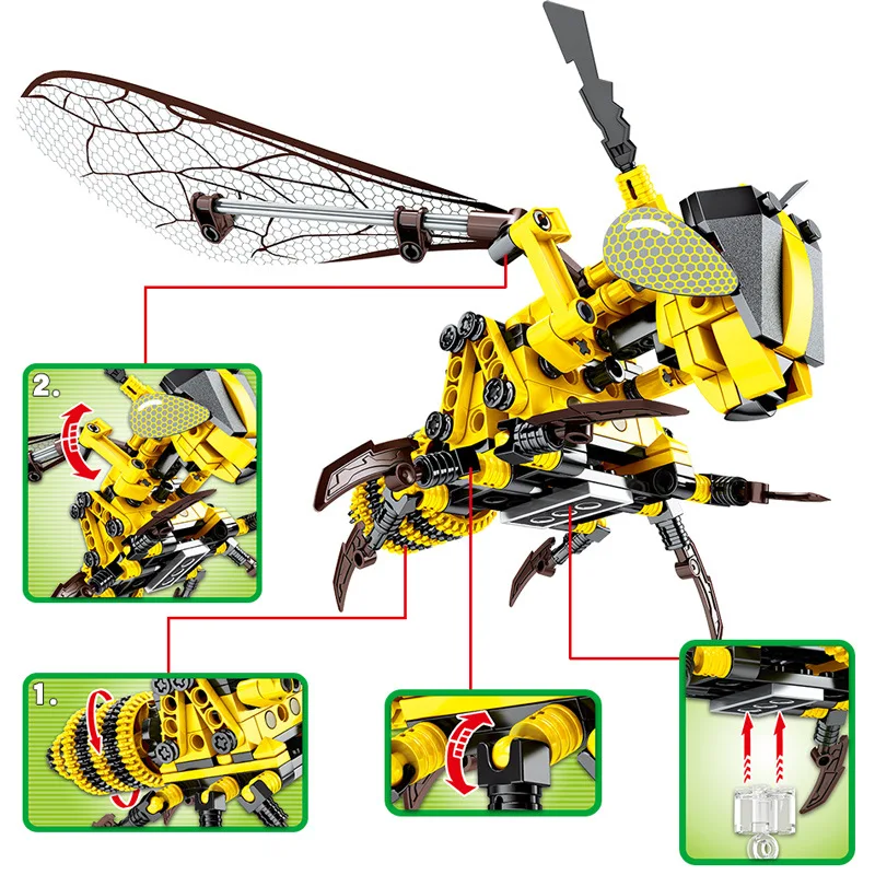 

Bionics Creator Technic Simulated Insect Animal Model Bee Red Dragonfly Building Blocks DIY Educational Bricks Toys For Kid Gift