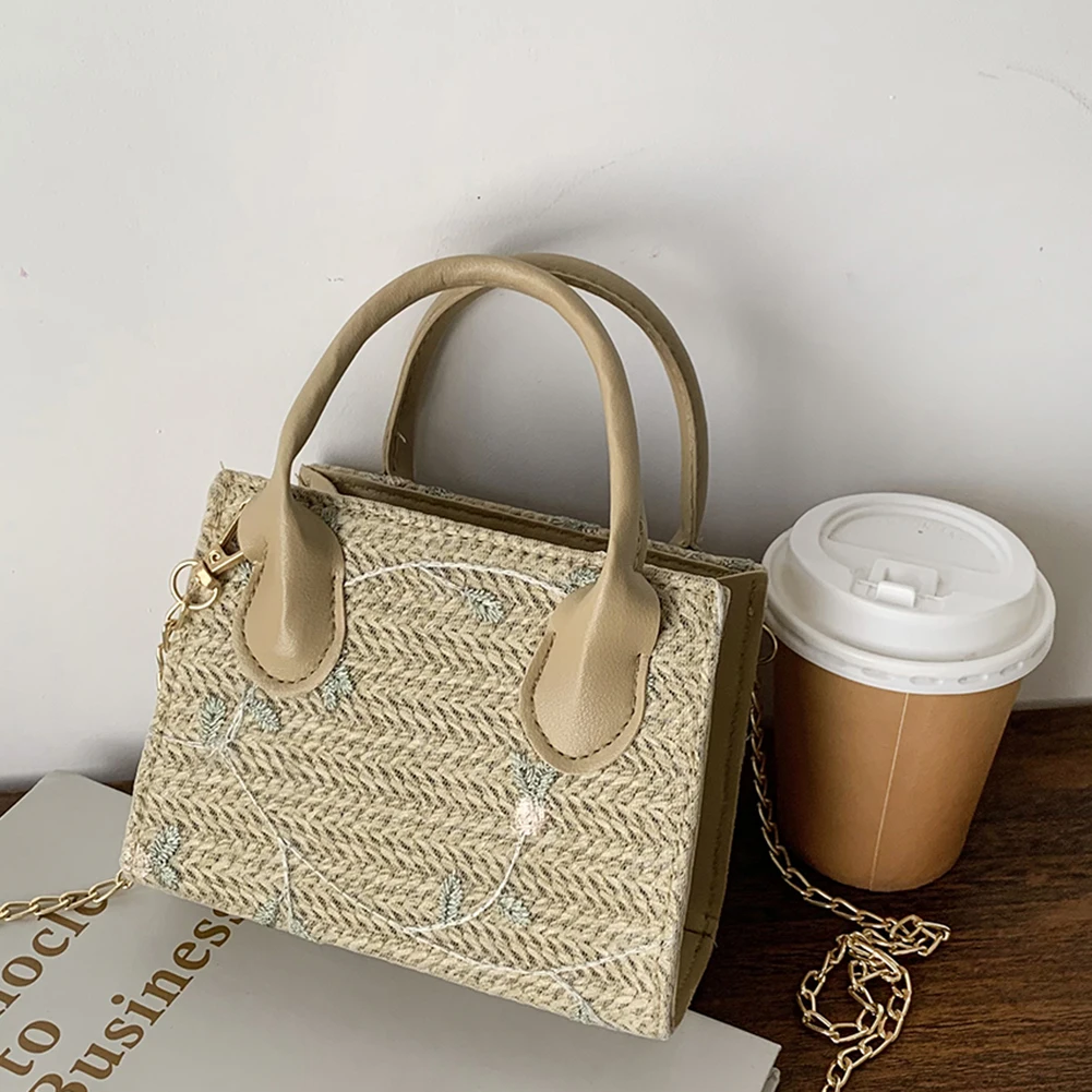 

Женский кошелек 2021, кожаная плетеная кружевная Лоскутная пляжная сумка через плечо с цветочной вышивкой, дамские сумочки с цепочкой и ручка...