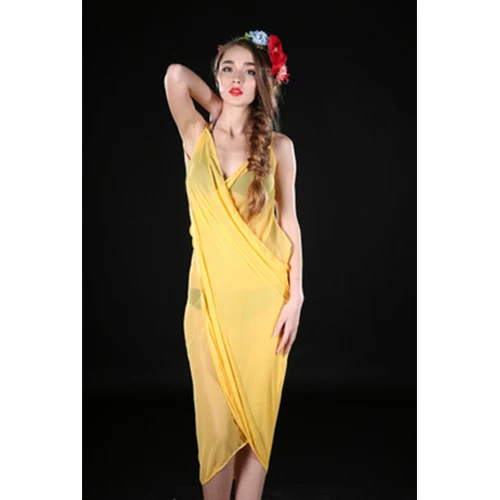 yellow Новинка, Пляжное бикини, шифоновое, дышащее, пляжная одежда, летний купальник, сексуальный, прозрачный, Пляжное Платье, saida de praia napeo - Цвет: yellow