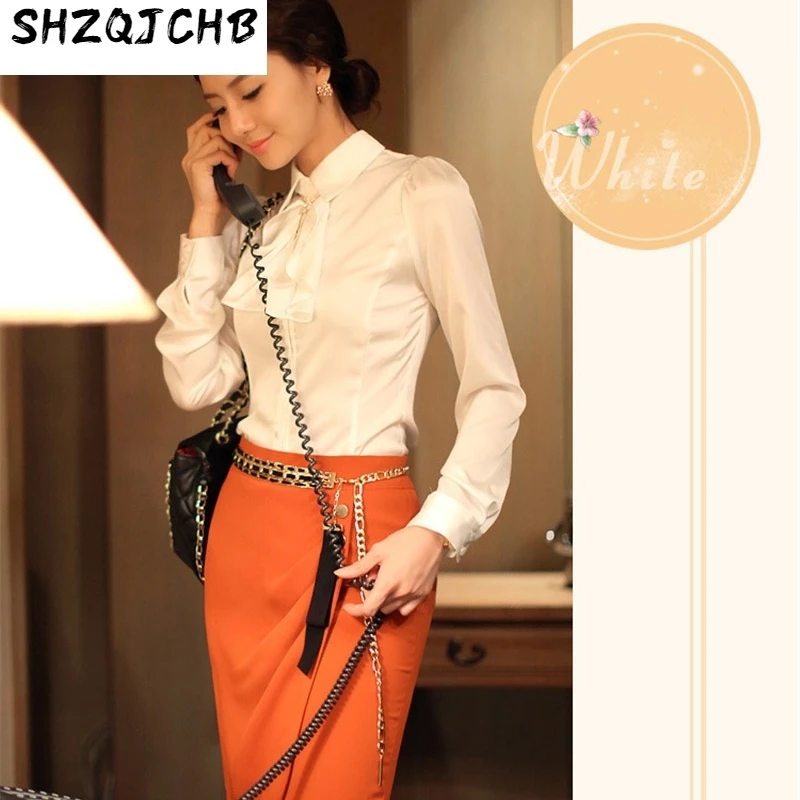 

JCHB 2021 New Ladies Office Work Shirt Women Winter Thick Satin Shirts Long Sleeve Elegant OL Formal Top Plus Size 5XL WXF608