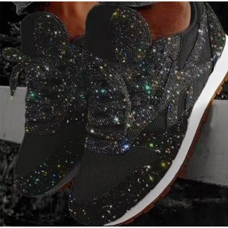 

Women Chunky Sneakers Flat Vulcanized Shoes Woman Lace Up Fashion Bling Platform Female Autumn Casual Footwear Big Size