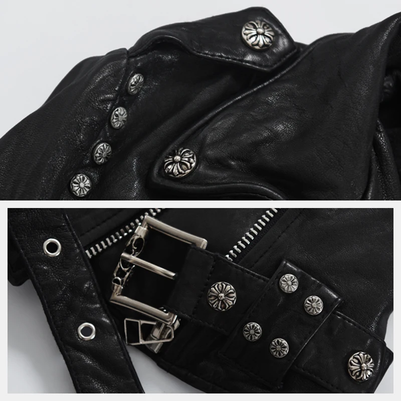 

Autumn New Women's Genuine Short Motorcycle Rivet Leather Sheep Skin Slim Jacket Female