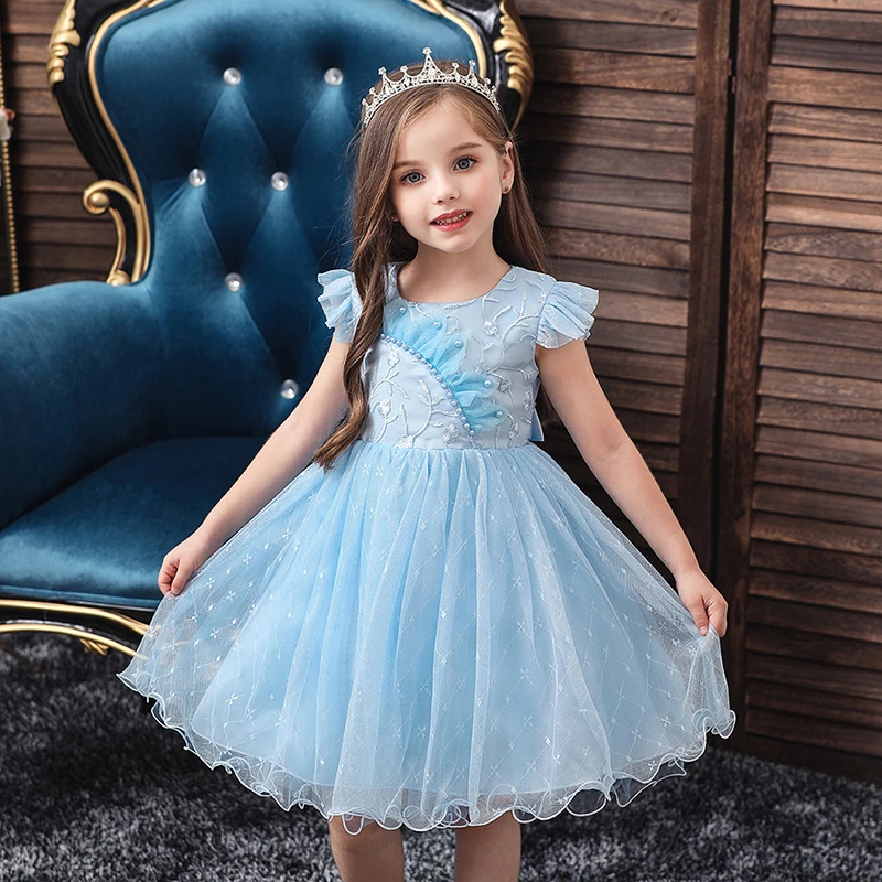 Элегантное платье с жемчугом принцессы для девочек вечерние свадьбу цветами