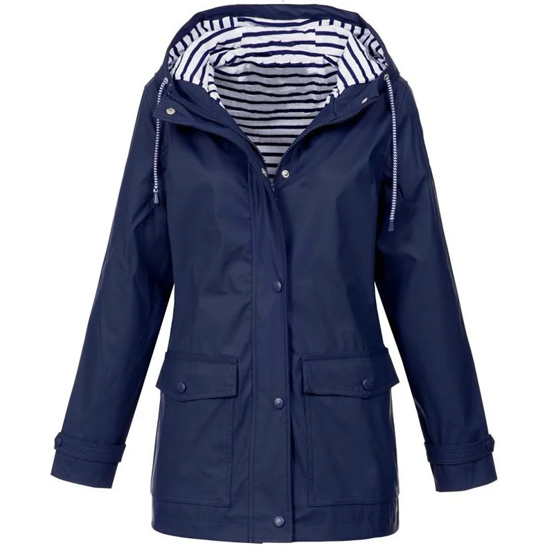 

Autumn Plus Size Women Waterproof Clothes for Women 2020 Solid-Color Loose Fit Casacas Para Mujer Zipper Hooded Manteau Femme