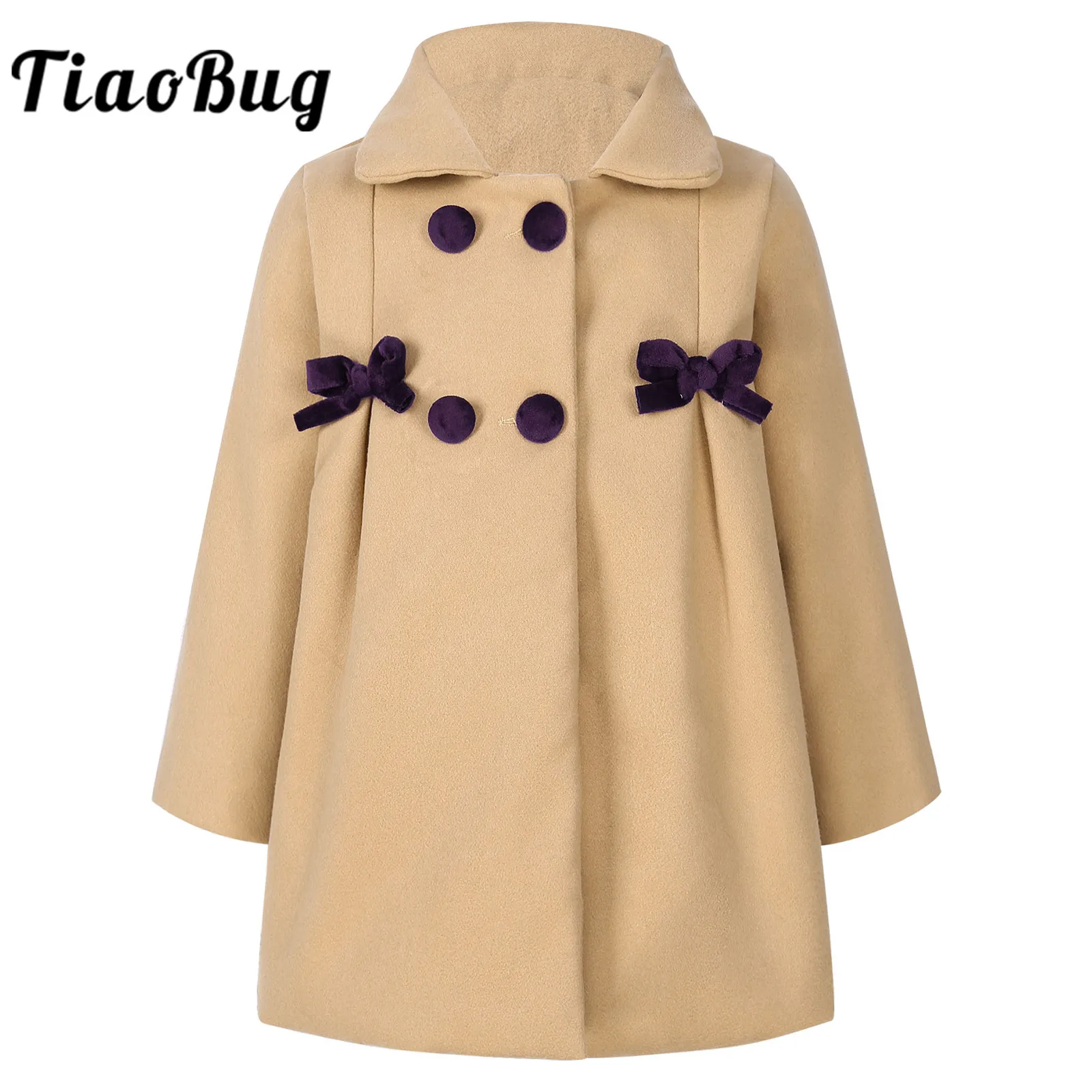 

Kids Girls Cute Bow Wool Blend Outerwear Double Breasted Warm Jacket Windbreaker Coat Princess Flower Girl Jackets Wrap Tops